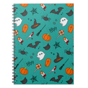 Flat-Style Halloween Turquoise Pattern. Notebook