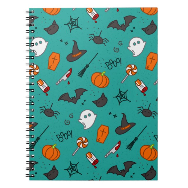 Flat-Style Halloween Turquoise Pattern. Notebook (Front)