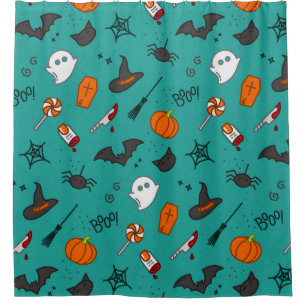 Flat-Style Halloween Turquoise Pattern. Shower Curtain