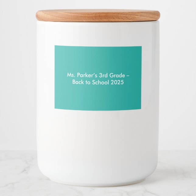 Flat Teal Background – Back-to-School Texture Food Label (Front)