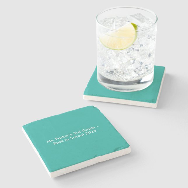 Flat Teal Background – Back-to-School Texture Stone Coaster (Side)