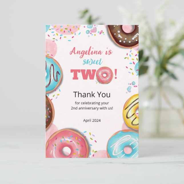 Flat Thank You 2nd Birthday Card. Card (Standing Front)