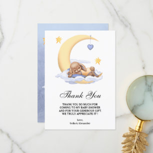 Flat Thank You Baby Shower Card with  bunny. 