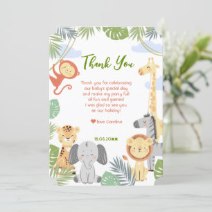 Flat Thank You Card 1st Birthday with cute animals