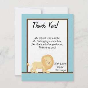 FLAT Thank You Card Blue Jungle Lion