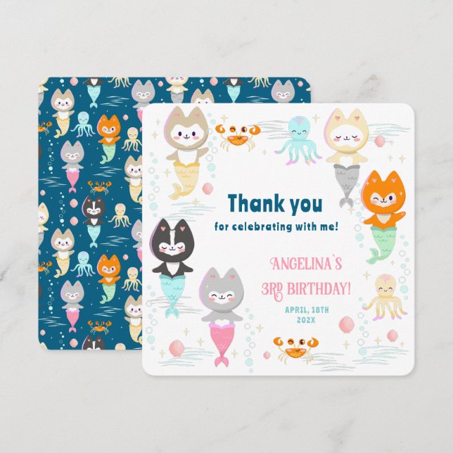 Flat Thank You Card for 3rd birthday. (Front/Back)
