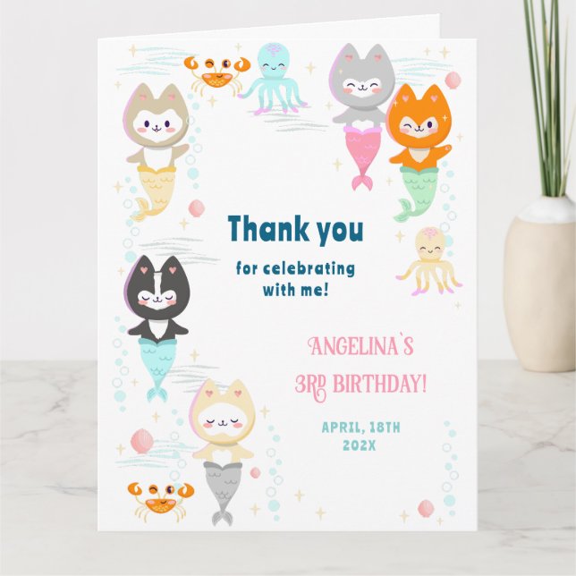 Flat Thank You Card for 3rd birthday. (Front)