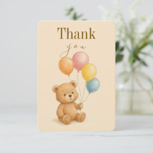 Flat Thank You Card for Birthday with Teddy Bear