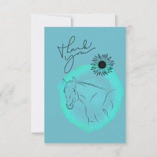 Flat Thank You Card, horse than you, turquoise Card