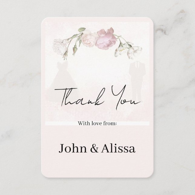 Flat Thank You Card Soft Pink Roses Wedding  (Front)
