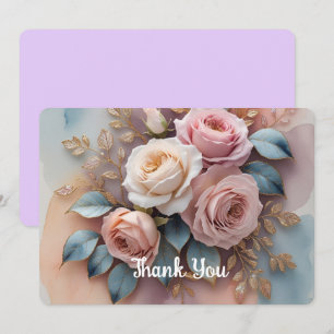 Flat Thank You Card with flowers background