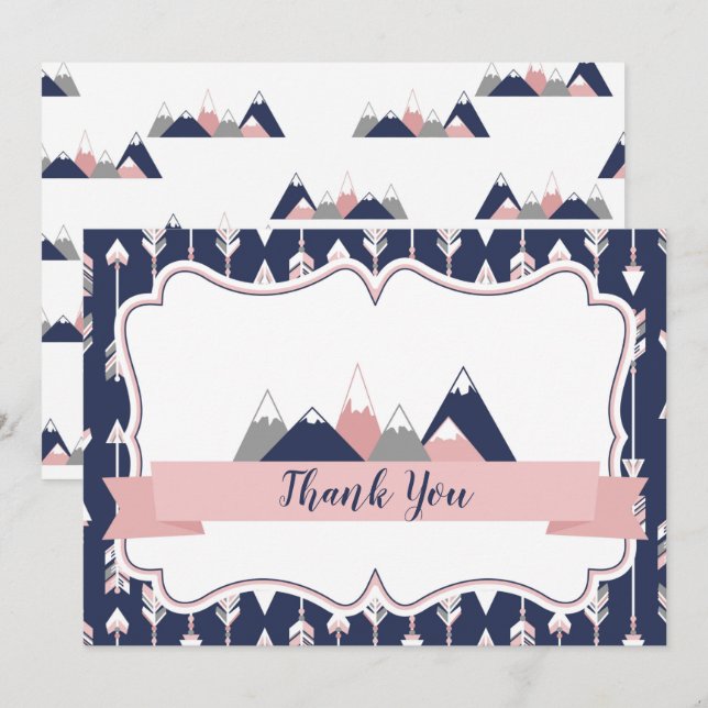 Flat Thank You Cards Mountains Themed (Front/Back)