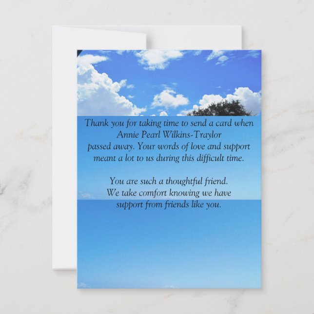 Flat Thank You Sympathy Card (Front)