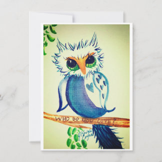 Flat Valentine Card, Watercolor Owl Holiday Card