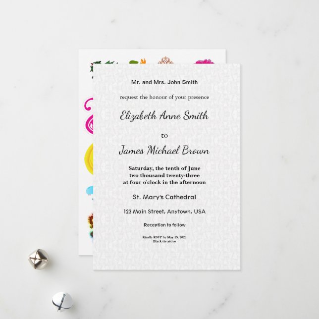 Flat Wedding Invitation Cards | Floral Fun (Front/Back In Situ)