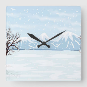 Flat winter landscape Square Wall Clock