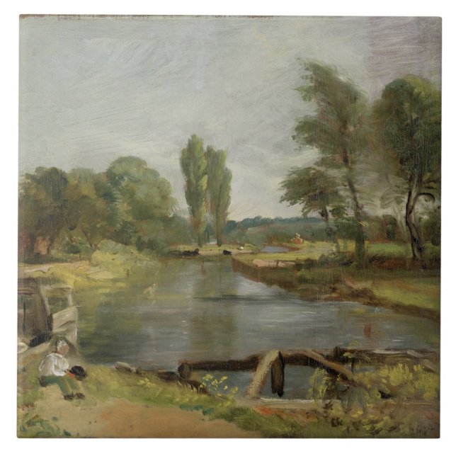 Flatford Lock, 1810-11 (oil on paper on canvas) Tile (Front)