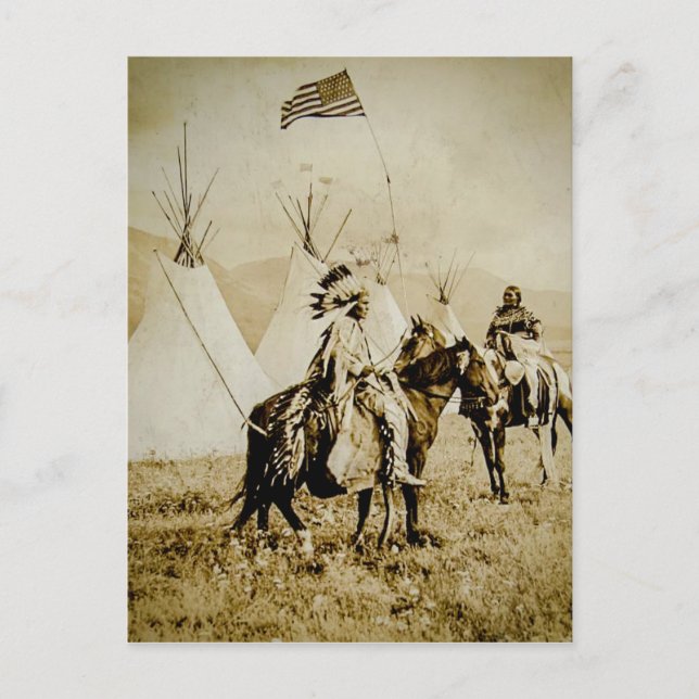 Flathead Indians Vintage Native American Warriors Postcard (Front)
