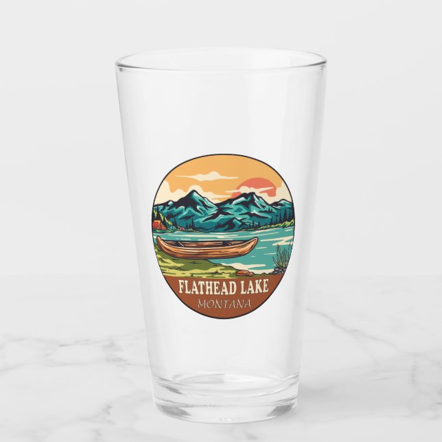 Flathead Lake Montana Boating Fishing Emblem Glass (Front)