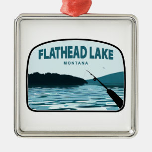 Flathead Lake Montana Fishing Rod Metal Tree Decoration