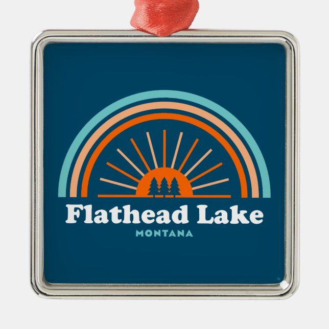 Flathead Lake Montana Rainbow Metal Tree Decoration (Front)