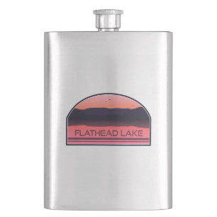 Flathead Lake Montana Red Sunrise Hip Flask