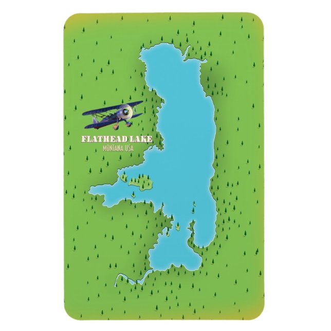 Flathead Lake Montana USA map travel poster. Magnet (Vertical)
