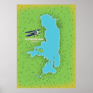 Flathead Lake Montana USA map travel poster. Poster