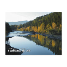 Flathead River View with Mountains and Fall Trees