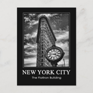 Flatiron Building and Clock in Black and White 1C Postcard