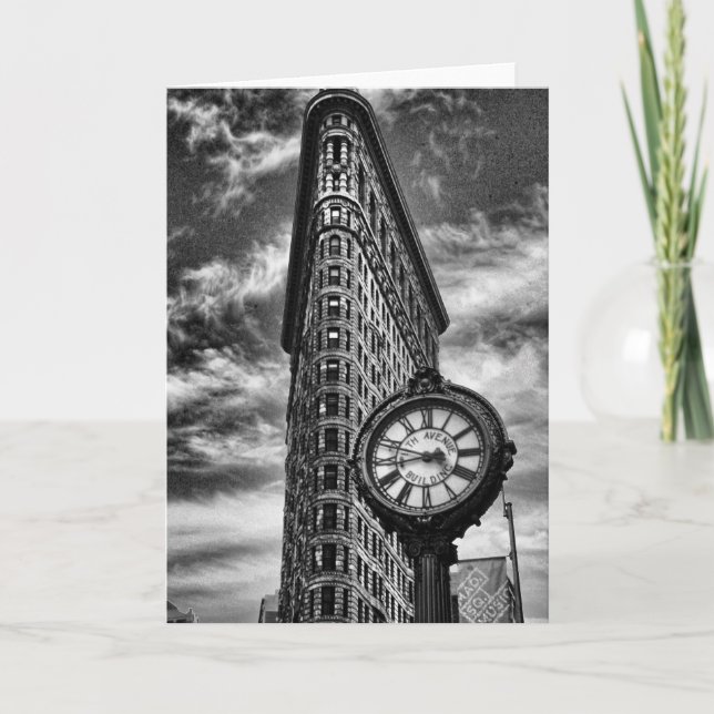 Flatiron Building and Clock in Black and White Card (Front)
