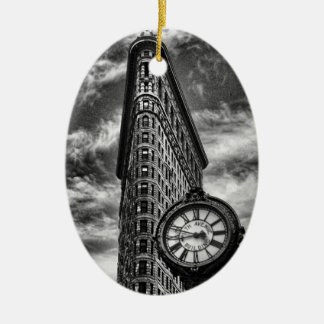 Flatiron Building and Clock in Black and White Ceramic Tree Decoration