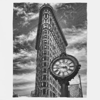 Flatiron Building and Clock in Black and White Fleece Blanket