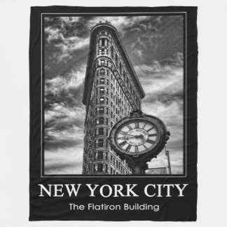 Flatiron Building and Clock in Black and White Fleece Blanket