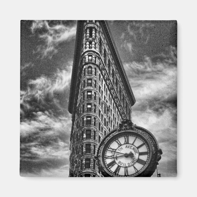 Flatiron Building and Clock in Black and White Magnet (Front)