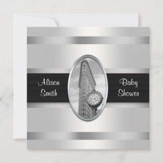 Flatiron Building Invite White Silver BW Baby Show