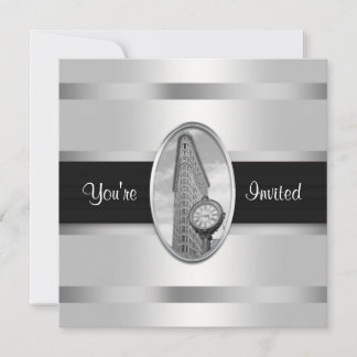 Flatiron Building White Silver BW Party Invite