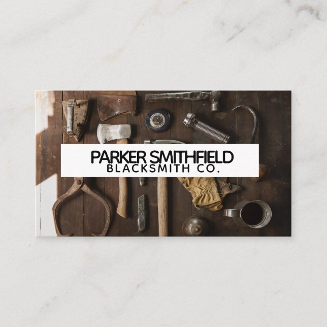 Flatlay Rustic Blacksmith Auto Building Tools Business Card (Front)