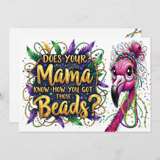 Flaunty Flamingo Mardi Gras  Invitation (Front/Back)