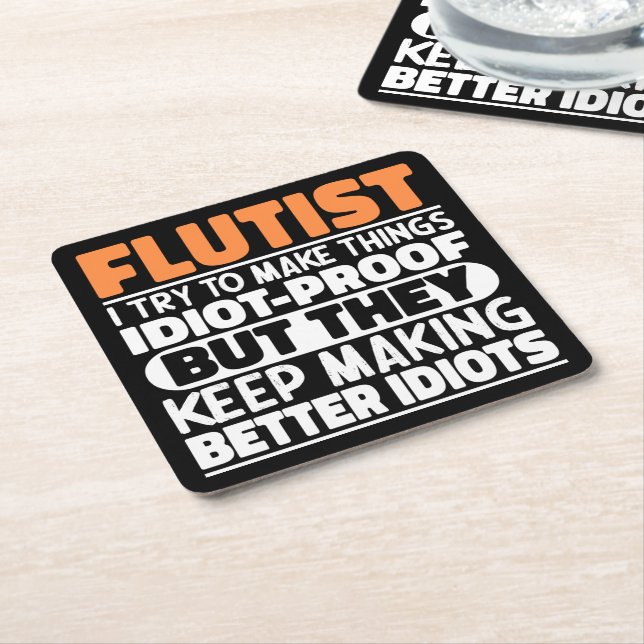 Flautist I Try To Make Things Funny Sayings Flauti Square Paper Coaster (Angled)