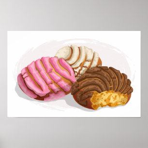 Flavored Conchas Pan Dulce Pink, Choco & Vanilla Poster