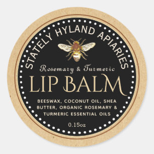 Flavoued Lip Balm Beeswax Honeybee Kraft Black  Classic Round Sticker