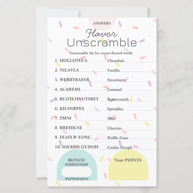  Flavour Frenzy Word Scramble ANSWER KEY (Front)