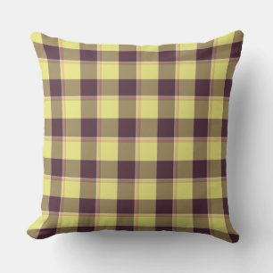 Flax and Livid Brown Plaid Yellow Rustic Cushion