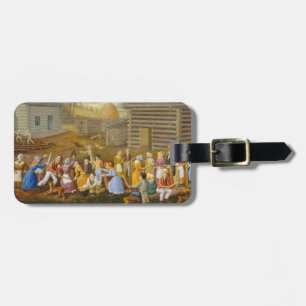 Flax Scutching Bee, 1885 (oil on bed ticking) Luggage Tag