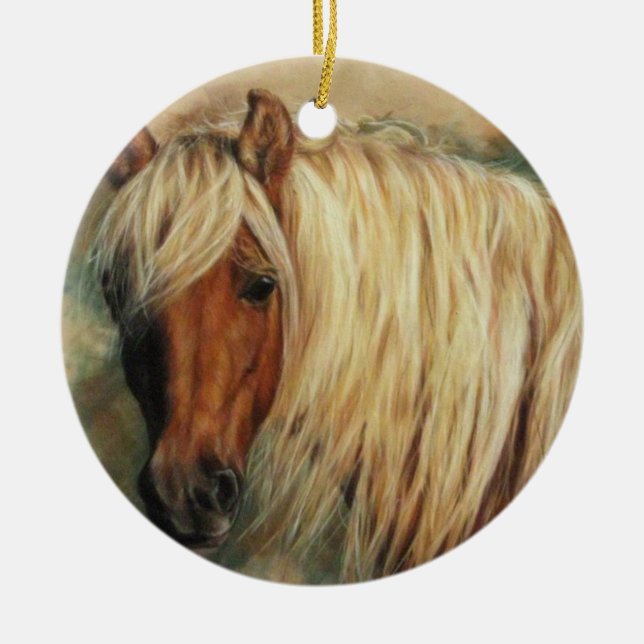 Flaxen Shetland Pony Ceramic Tree Decoration (Front)