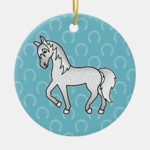 Fleabitten Grey Trotting Cartoon Horse Ceramic Tree Decoration