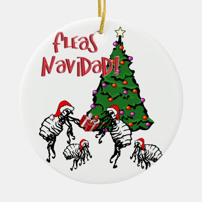 FLEAS NAVIDAD - Christmas Fleas and Christmas Tree Ceramic Tree Decoration (Front)