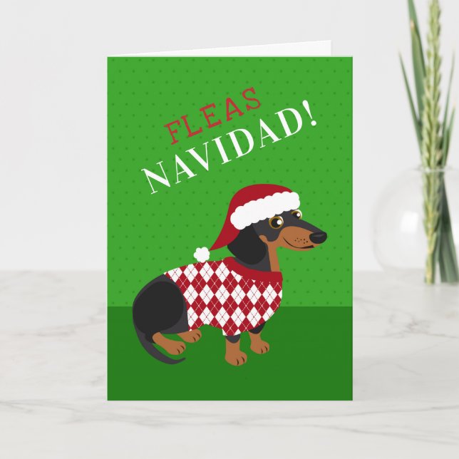 FLEAS Navidad Funny Dachshund Christmas Holiday Card (Front)