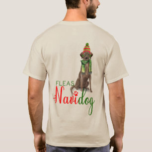 Fleas Navidog Chocolate Lab Funny Dog Christmas T-Shirt